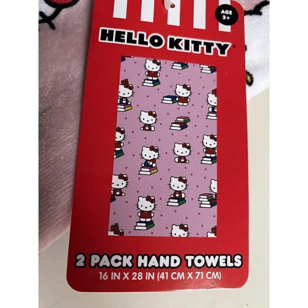 Set Of 2 Sanrio Hello Kitty Pink Hand Towels Back to School Books Class Pink NEW